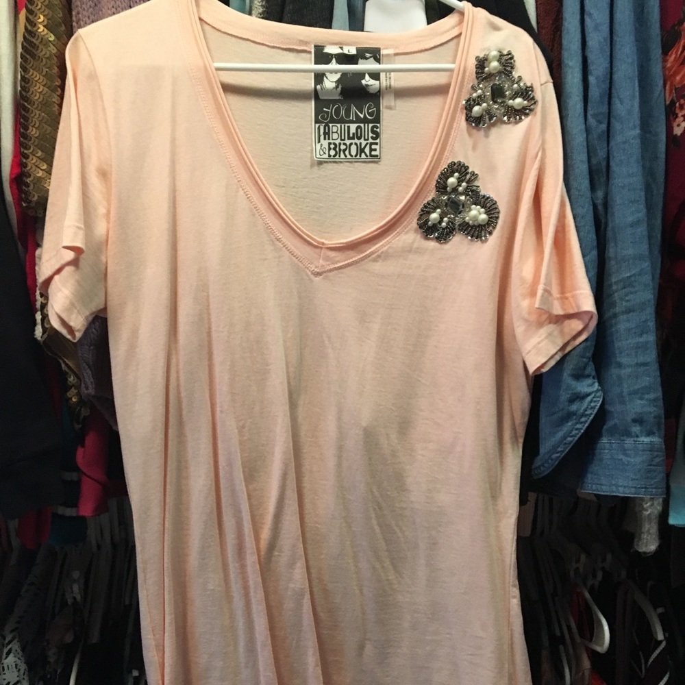 Young fabulous and broke long coral tee shirt